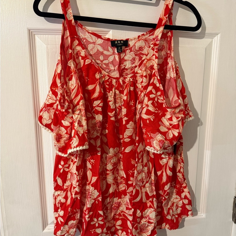 A.U.W. Woman’s plus size Red and White Floral Blouse
